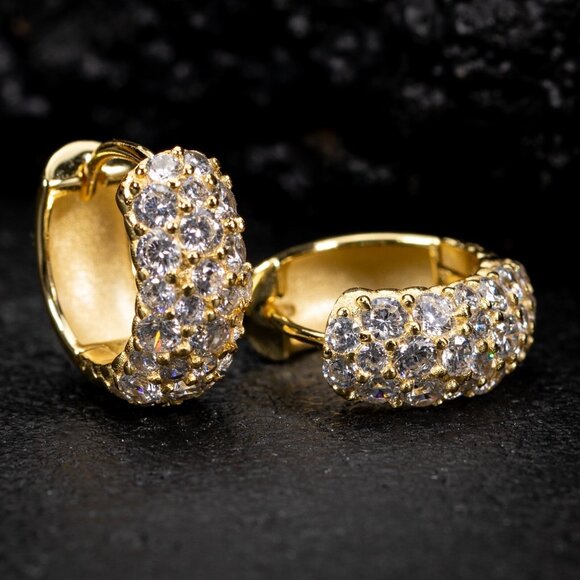 Yellow Gold Plated 925 Sterling Silver  Cz Honey Comb Flower Set Hoop Earrings - Picture 1 of 6